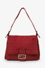 Fendi Red Canvas FF Zucca Mama Baguette Shoulder Bag