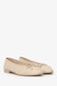Pre-Loved Chanel™ Beige Lambskin Quilted CC Cap Toe Ballet Flats Size 36.5