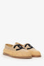 Pre-Loved Chanel™ Beige/Black Satin/Woven Raffia CC Espadrille Flats Size 36