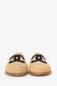 Pre-Loved Chanel™ Beige/Black Satin/Woven Raffia CC Espadrille Flats Size 36