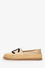 Pre-Loved Chanel™ Beige/Black Satin/Woven Raffia CC Espadrille Flats Size 36