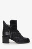 Pre-Loved Chanel™ Black Quilted Leather Velvet Cap Toe Ankle Boots Size 36