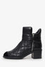 Pre-Loved Chanel™ Black Quilted Leather Velvet Cap Toe Ankle Boots Size 36