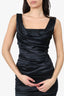 Dolce & Gabbana Black Silk Satin Ruched Knee Length Dress Size 40