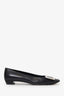 Roger Vivier Black Leather Square Toe Flats Size 8.5