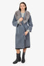 Vintage Gray Suede/Fox Fur Long Belted Coat Estimated Size S