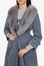 Vintage Gray Suede/Fox Fur Long Belted Coat Estimated Size S