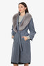 Vintage Gray Suede/Fox Fur Long Belted Coat Estimated Size S