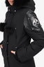 Moose Knuckle Black Leather/Fur Trimmed Crystal Logo Down Parka Coat Size M