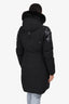 Moose Knuckle Black Leather/Fur Trimmed Crystal Logo Down Parka Coat Size M