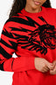 Givenchy Red Wool Black Tiger Print Sweater Size S