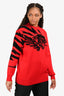 Givenchy Red Wool Black Tiger Print Sweater Size S