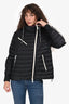 Moncler Black Asymmetrical White Zipper Hooded 'Stockholm' Puffer Jacket Size 0