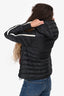 Moncler Black Asymmetrical White Zipper Hooded 'Stockholm' Puffer Jacket Size 0