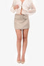 Meshki Taupe Faux Suede Belted Pleated Mini Skirt Size S