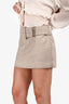 Meshki Taupe Faux Suede Belted Pleated Mini Skirt Size S