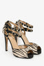 Valentino Zebra Pony Hair Studded Peep Toe Heels Size 40