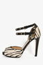 Valentino Zebra Pony Hair Studded Peep Toe Heels Size 40
