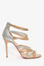 Christian Louboutin Silver/Rose Gold Glitter Strappy Heels Size 41