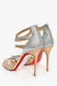 Christian Louboutin Silver/Rose Gold Glitter Strappy Heels Size 41