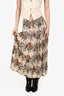 Gucci Beige Floral Crystal Embellished Pleated Midi Skirt Size 44