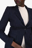Max Mara Navy Pinstripe Virgin Wool SIngle Breasted Blazer + Trousers Set Size 8
