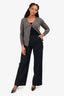 Max Mara Navy Pinstripe Wide Leg Trousers Estimated Size 8