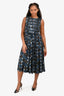 'S Max Mara Blue Cotton Printed Belted Midi Dress Size 10