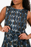 'S Max Mara Blue Cotton Printed Belted Midi Dress Size 10