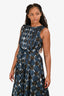 'S Max Mara Blue Cotton Printed Belted Midi Dress Size 10