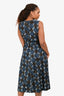 'S Max Mara Blue Cotton Printed Belted Midi Dress Size 10