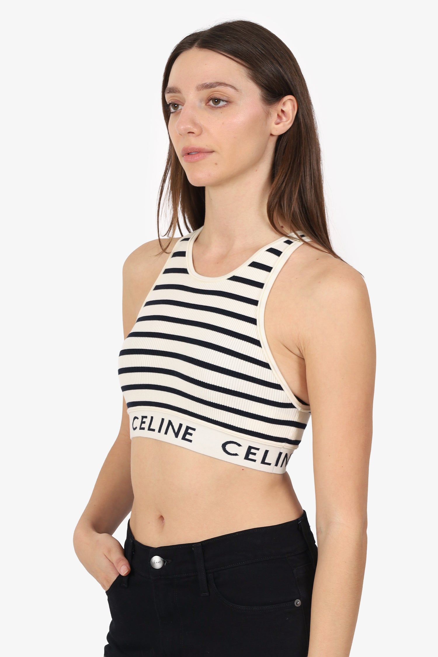 Celine White Striped Rib Knit Sports Bra Size XS – Mine & Yours