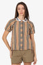 Burberry Beige Puff-Sleeve Icon Stripe Blouse Size 14Y Kids