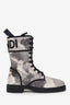 Fendi White/Grey Canvas Printed Combat Boots Size 39.5