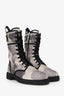 Fendi White/Grey Canvas Printed Combat Boots Size 39.5