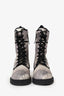 Fendi White/Grey Canvas Printed Combat Boots Size 39.5
