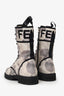 Fendi White/Grey Canvas Printed Combat Boots Size 39.5