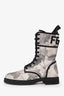 Fendi White/Grey Canvas Printed Combat Boots Size 39.5