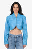Lamaraque Blue Leather Cropped Jacket Size M