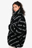 Balenciaga 2022 Black/White Monogram Sherpa Zip Up Jacket Size 36