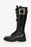 Roger Vivier Black Patent Leather Viv Ranger Knee High Lace Up Boots Size 40