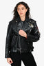Valentino Black Leather Tattoo Embroidered Biker Jacket Size 38