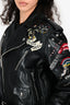 Valentino Black Leather Tattoo Embroidered Biker Jacket Size 38