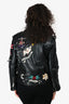 Valentino Black Leather Tattoo Embroidered Biker Jacket Size 38