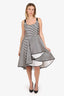 Halston Black/White Stripe Asymmetric Ruffle Hem Dress Size 12