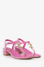 Pre-Loved Chanel™ Pink Velvet CC T-Strap Sandals Size 39