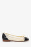 Pre-Loved Chanel™ White/Black Lace CC Cap Toe Ballet Flats Size 36