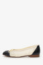Pre-Loved Chanel™ White/Black Lace CC Cap Toe Ballet Flats Size 36