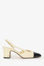 Pre-Loved Chanel™ Beige/Black Leather Patent Cap Toe Slingback Heels Size 36.5