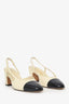 Pre-Loved Chanel™ Beige/Black Leather Patent Cap Toe Slingback Heels Size 36.5